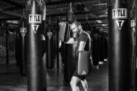 fighter training boxing bag skipping